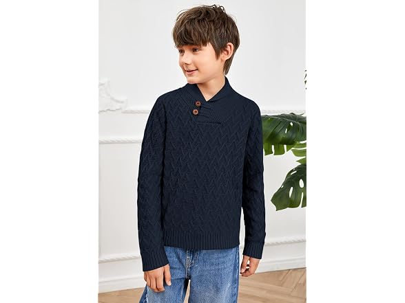 Teurkia Boys (7-8 Years) Shawl Collar Pullover Top