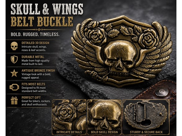 Vintage Bronze Skull Belt Buckle