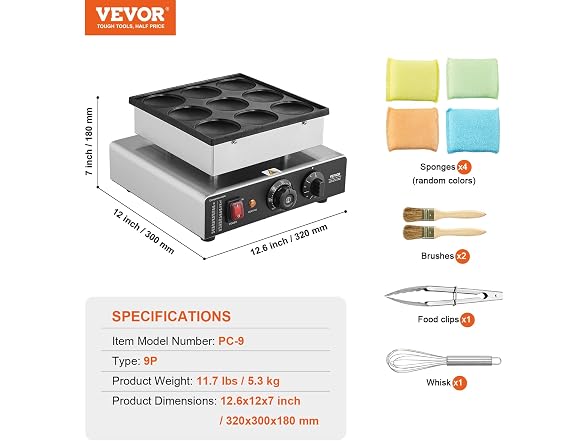 VEVOR Dutch Pancake Maker, 9PCS 76mm