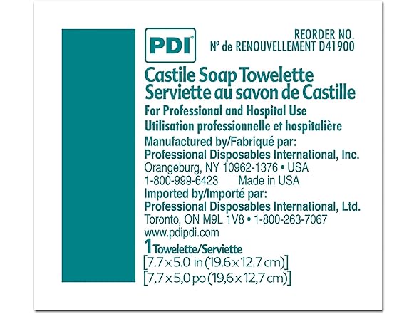 PDI D41900 Castile Soap Towelette 7.7"x5