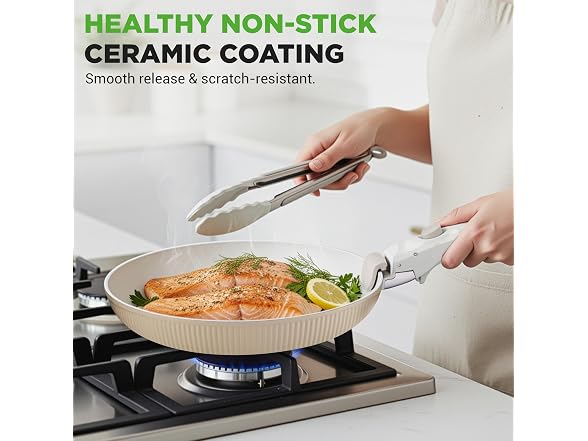 NutriChef 18-Piece Ceramic Cookware Set Cream