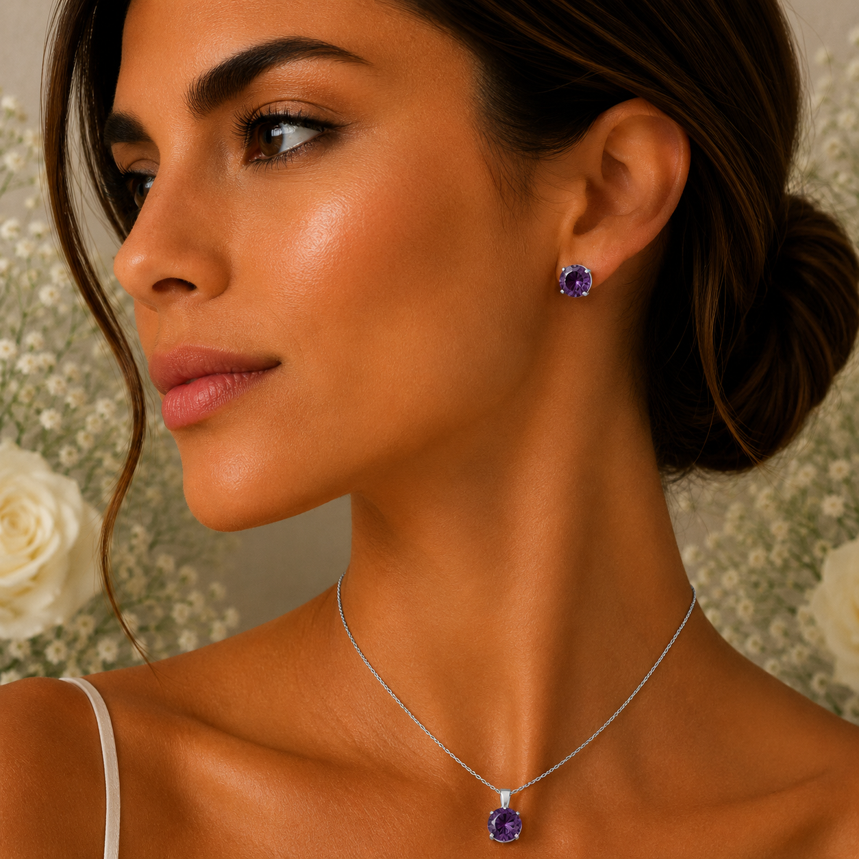 Purple Stone Necklace & Earring Set - Gallery 5