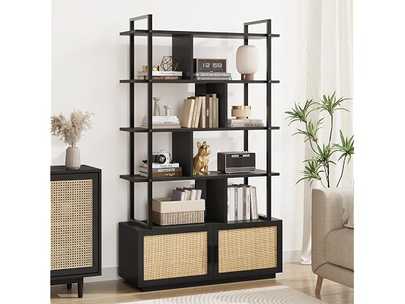 GAOMON 5-Tier Rattan Bookshelf, Black