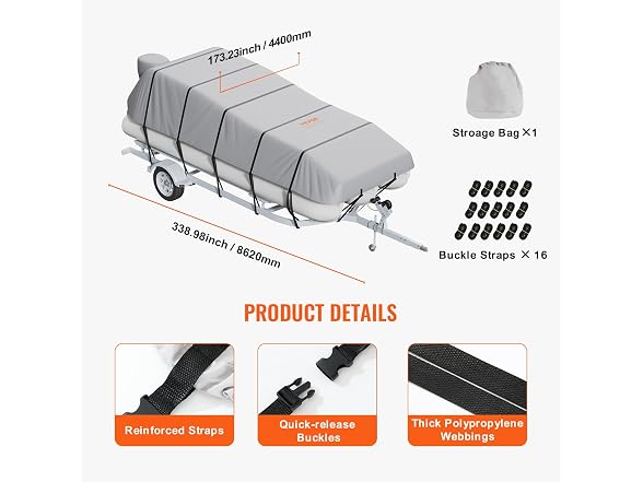 Pontoon Boat Cover, 23'-24' Waterproof