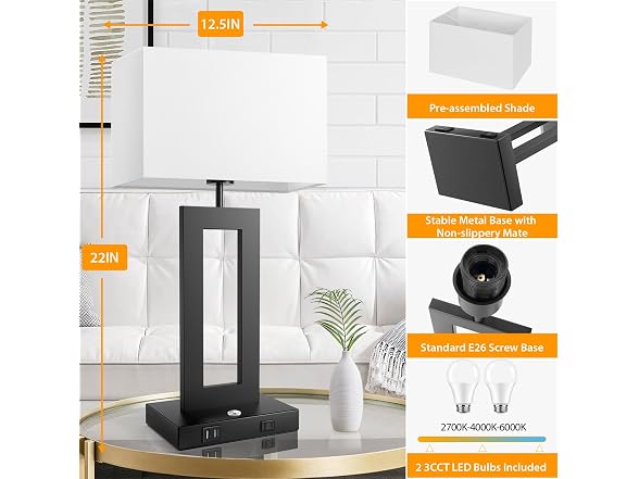 Kondras  22’’ Touch Control Bedside Nightstand Lamps
