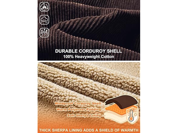 Louechy Men (L) Corduroy Sherpa Lined Jacket Coats