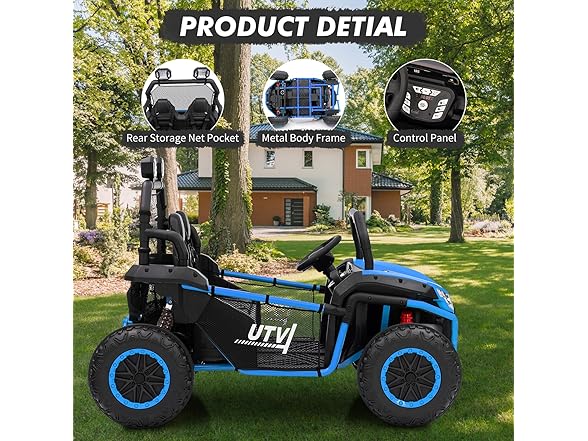24V 2 Seater Ride On Car, XXXL Off-Road Utv for Kids Blue