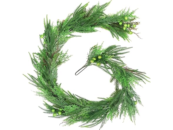 TISEMENT Norfolk Pine Cypress Garlands with Green Berry, 6Ft