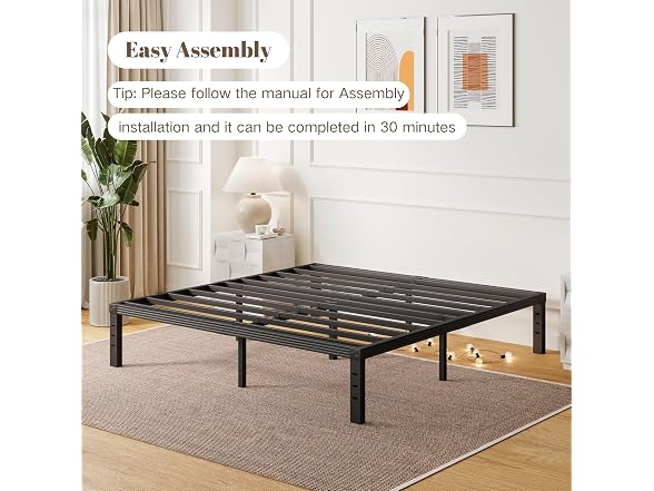 ZIYOO King Bed Frame, Heavy Duty Steel Slat, 14" Platform