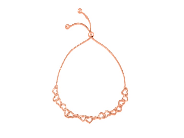 Yeidid 925 Sterling Silver Adjustable Heart Link Bolo Bracelet Plated in 18K Rose Gold