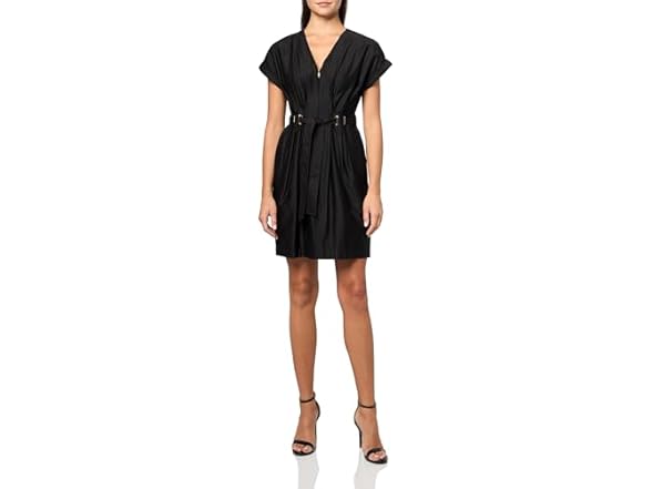 Halston Women's Structured Short Sleeve V-Neck Dress