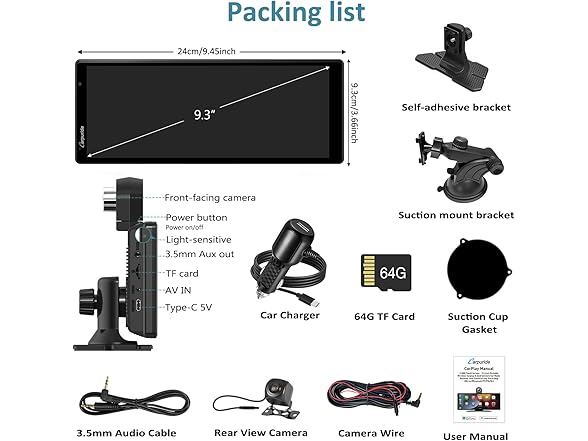 9.3" Wireless CarPlay Screen w/ 4K Cam