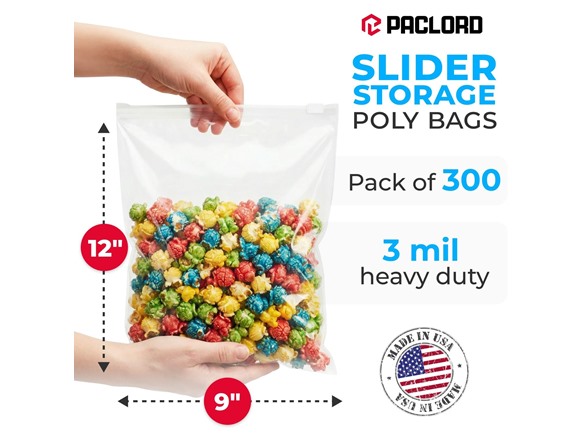 Paclord 1 Gallon 9" x 12" Slider Zip Poly Bags, Pack of 300