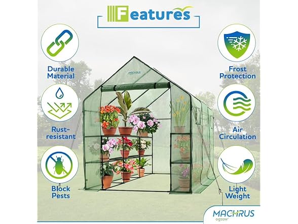 Ogrow Deluxe Walk-In Greenhouse 2 Tiers, 8 Shelves