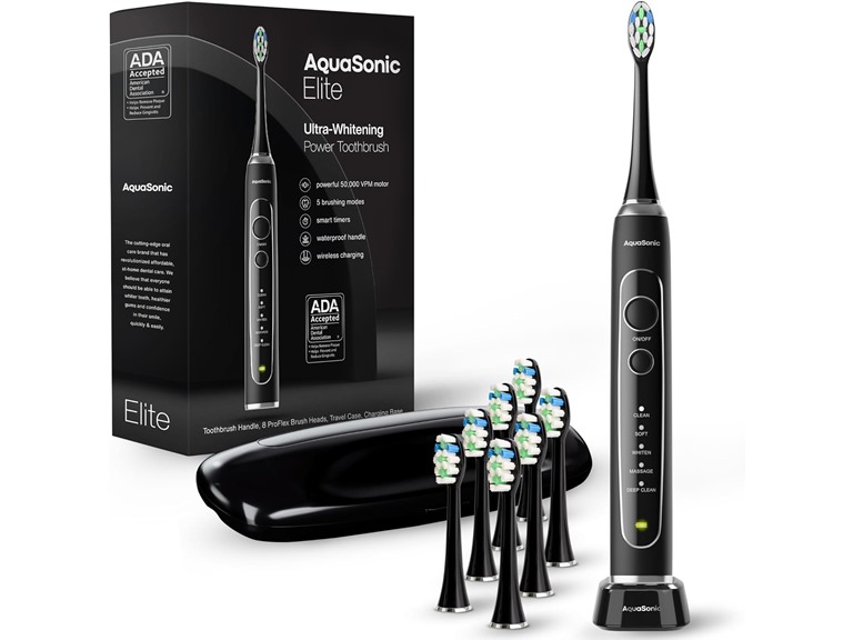 AquaSonic Elite - Ultra-Whitening Rechargeable Toothbrush - Black