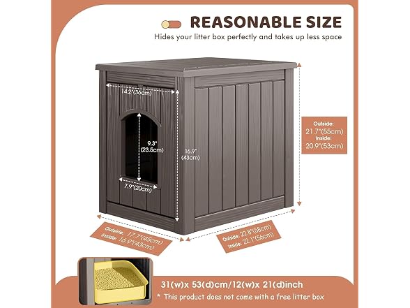 NUNU LAB Cat Litter Box Enclosure Resin Hidden Cabinet