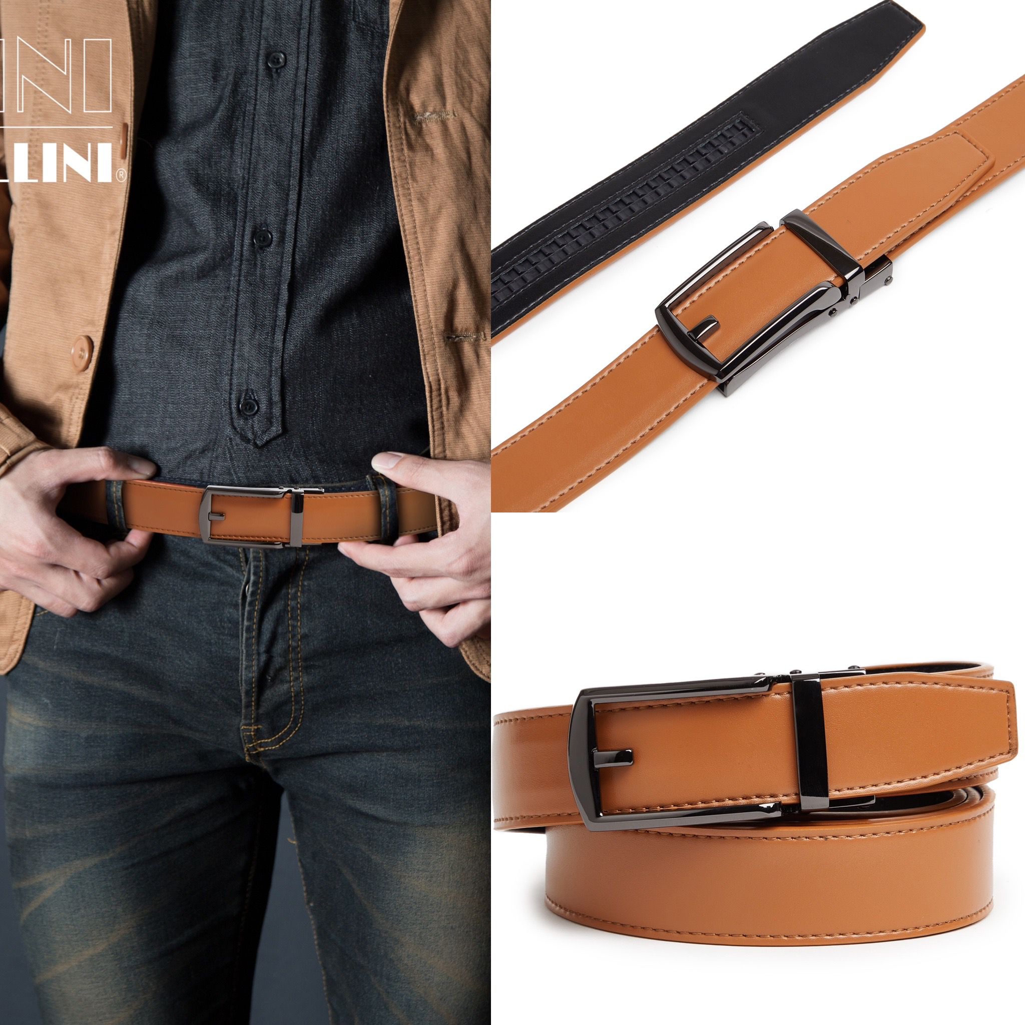 Carlo Fellini Mens Leather Ratchet Belt - Gallery 35