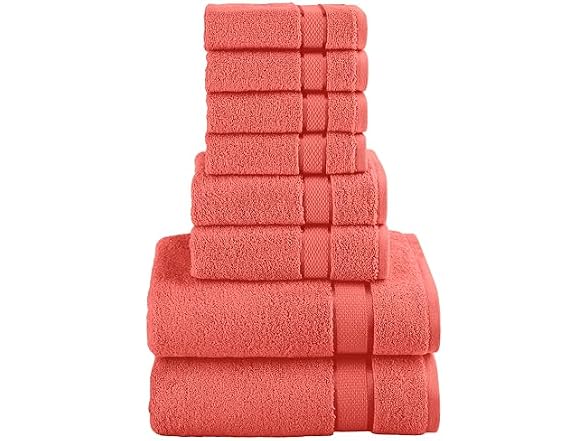 Elegant Comfort Premium Cotton 8-Piece Towel Set, Coral