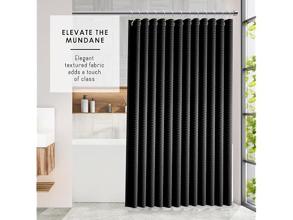 Clara Clark Black Shower Curtain - Hotel Quality Waffle
