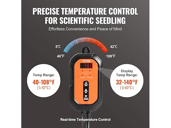 VEVOR 10"x 20.75" Seedling Heat Mat w/ Digital Thermostat Combo Set