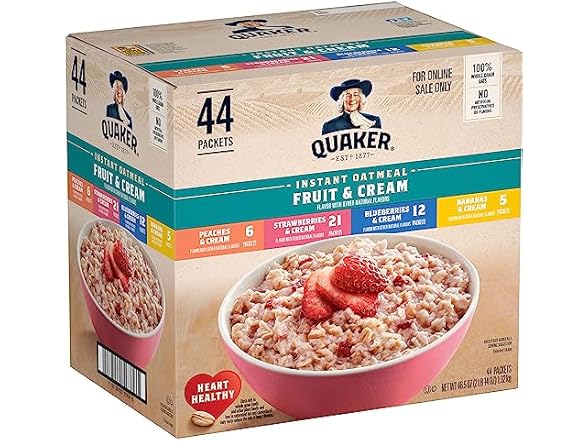 44PK Quaker Instant Oatmeal Fruit & Cream Variety