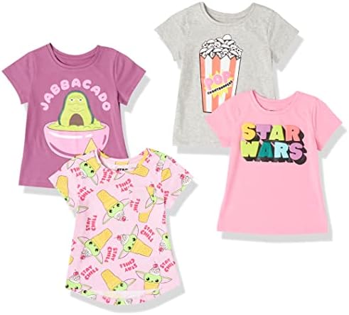 Amazon Essentials Disney | Marvel | Star Wars | Frozen | Princess Toddler Girls' Short-Sleeve T-Shirts, Pack of 4, Star Wars, 4T