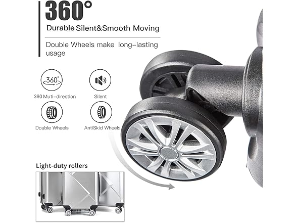 Edtian 3-Piece Luggage Sets - PC+ABS Suitcases  Silver