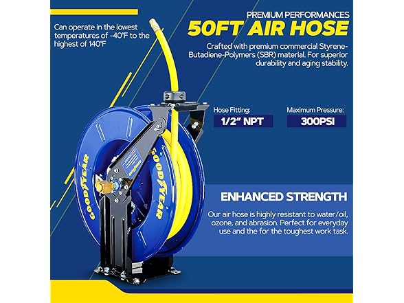 Goodyear Air Hose Reel Retractable 1/2" Inch x 50'