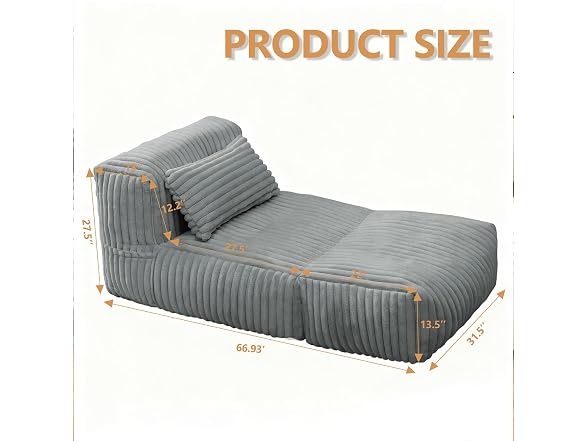 Big Bean Bag Lounger Sofa with Pillow