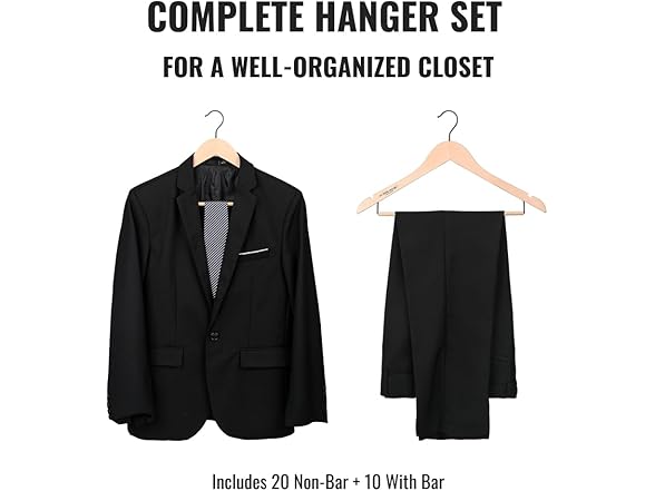 Sukkiri Homu Wooden Hanger Set for Closet - 30 Pack 