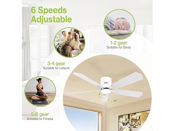 DAMINY 52In 5 Blades White Ceiling Fan