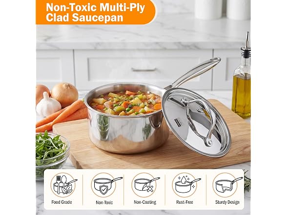 Cooks Standard Multi-Ply Clad 1.5 Quart Stainless Steel Saucepan