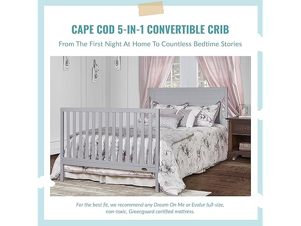 Dream On Me Cape Cod 5-In-1 Convertible Crib