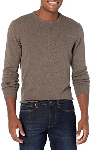 Amazon Essentials Men's Long-Sleeve Crewneck Sweater, 100% Cotton, Big & Tall Options Available, Brown Heather, X-Small