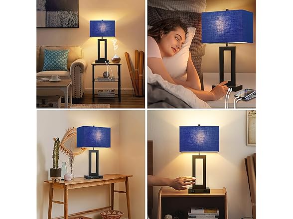 TOBUSA Set of 2 Touch Control Table Lamps with 2 USB Ports