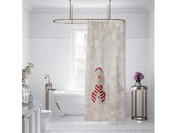 OERJU Winter Shower Curtain Snowman