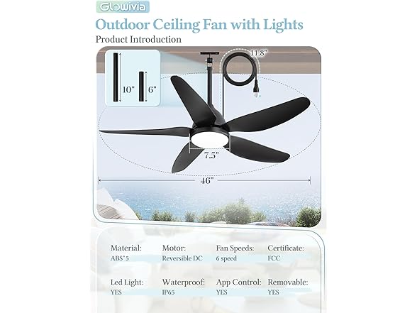 Glowivia Outdoor Ceiling Fan with Lights