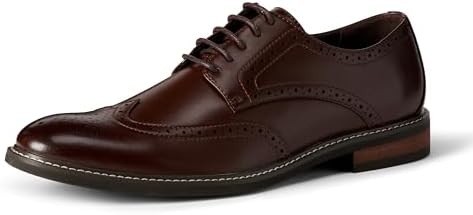 Amazon Essentials Men's Wingtip Derby Dress Shoes, Cognac, 10