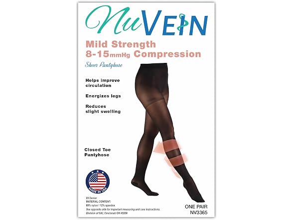 NuVein Compression Pantyhose 8 15mmHg Petite