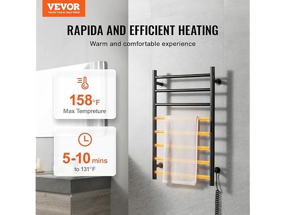 VEVOR 8 Bars Towel Warmer Rack, 120V