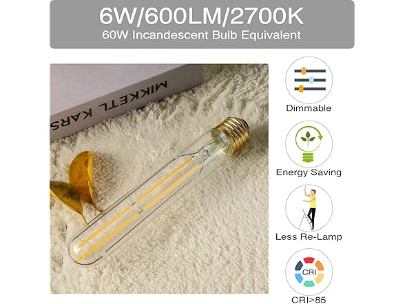 T10 Led Bulb,Dimmable LED Bulb 6W 6 Pack