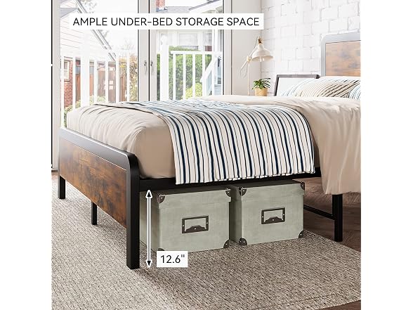 IDEALHOUSE Queen Bed Frame with Wood Headboard