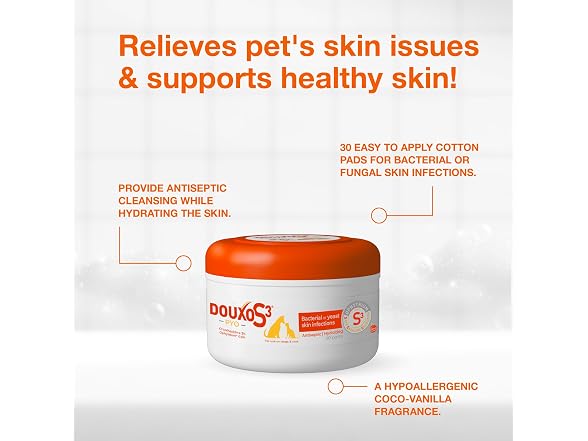 Douxo S3 PYO Pads, 3% Chlorhexidine Wipes fo