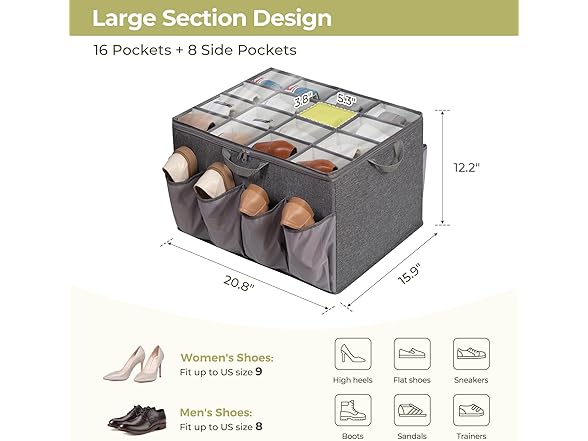 STORAGEIDEAS Fabric Shoe Organizer for Close Grey, 6 Pack