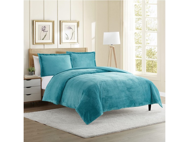 Hearth & Harbor Premium Flannel Duvet Cover Set - 3 PC Reversible King Comforter Cover Set with Microfiber Back - 1 Velvet Duvet Cover King & 2 Pillow Shams 104 x 90 inches - Teal