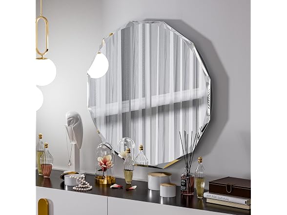 SNUGACE Beveled Edge Round Bathroom Vanity Mirror, 24”