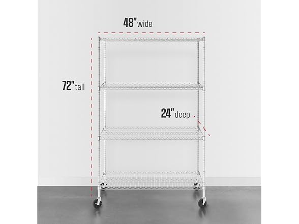 SafeRacks NSF 4-Tier Steel Wire Rack w/Wheels (24"x48"x72")