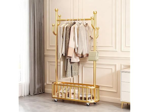 Takywep Rolling Clothing Rack with Wheels and Basket Storage