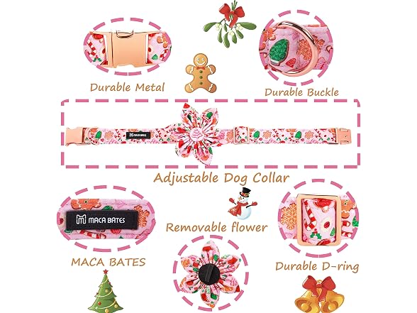 Maca Bates Christmas Pink Dog Collar with Fl