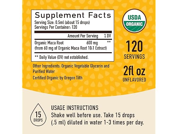 Maca Root Liquid Drops Organic Energy Support 2oz